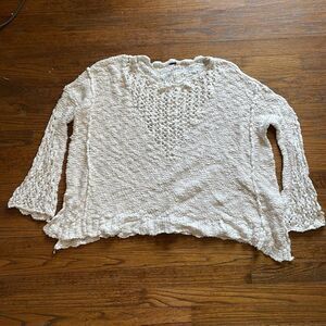 Free People Cream Oversized Nubby Crochet Sweater